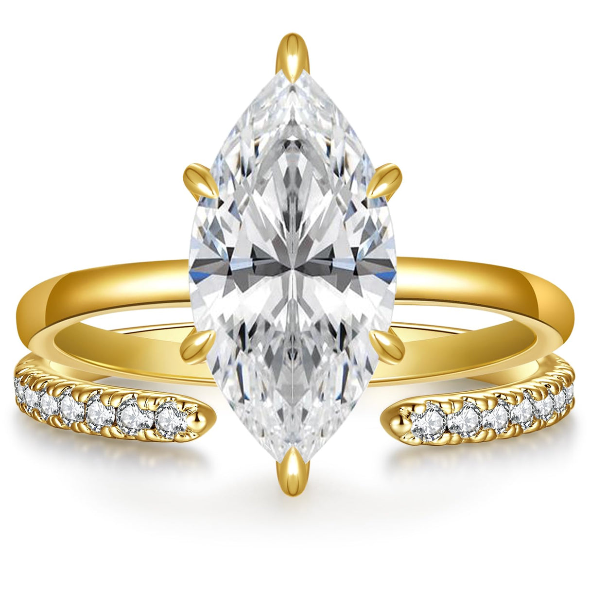 AVECON 3.5CT Marquise Cut Engagement Ring Set for Women, Wedding Promise Cubic Zirconia Band, 14K Gold Plated Stackable Adjustable Bridal Half Eternity Open Rings, Size 6