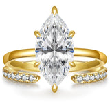 AVECON 3.5CT Marquise Cut Engagement Ring Set for Women, Wedding Promise Cubic Zirconia Band, 14K Gold Plated Stackable Adjustable Bridal Half Eternity Open Rings, Size 6