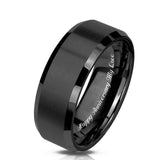 Personalized Black Brushed Men's 8mm Tungsten Ring Custom Engraved Free In Any Language, Black Wedding Band, Fiancé Engagement Ring, 8mm Men's Ring - Ships from USA