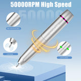 Electric Nail Drill Professional 50000RPM, Electric Nail File Portable for Acrylic Gel Nails, 6000mAh Rechargeable Nail Drill Machine, Efile Kit with 12pcs Bits for Manicure Salon Home