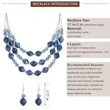 3 Layered Chunky Statement Necklace for Women Beaded Strand Necklaces with Earring Fashion Costumes Collar Necklace Jewelry Sets Gifts for Women(Blue)