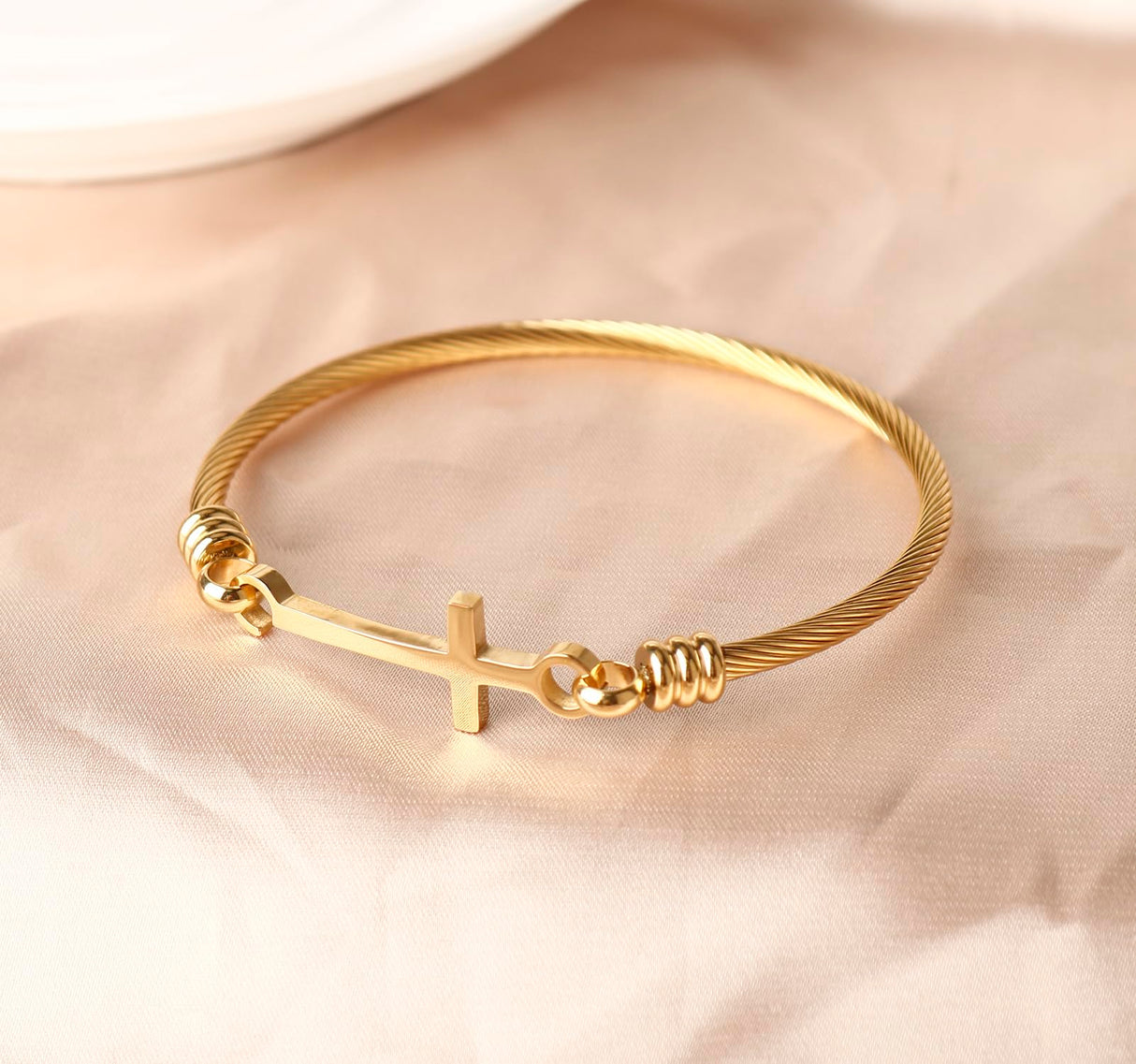 DS Cross Bracelet for Women Gold Bible Verse Stainless Steel Faith Jewelry