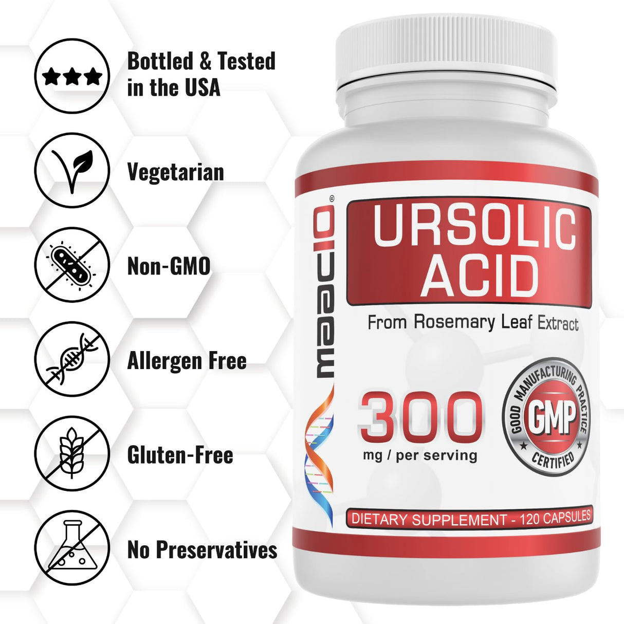 MAAC10 Ursolic Acid 300mg - Sourced from Rosemary Extract, AMPK & Sirtuin Activator - Third-Party Lab Tested