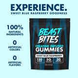 BEAST BITES - Creatine Gummies - 5g Creatine Monohydrate Per Serving - Low-Calorie & Vegan - Made in The USA - Blue Raspberry Flavor - 30 Servings