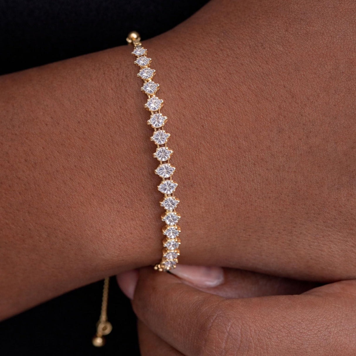 SWEET PEEPS 18K Gold Dipped CZ Tennis Bracelet for Women, Marquise Cut Cubic Zirconia Adjustable Bracelet, Dainty Gold Jewelry for Everyday Wear