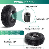 Kavedodu 12'' Flat Free Tires Rubber Replacement Solid Tire and Wheel Assemblies for Hand Trucks Garden Cart Wheelbarrow - 3.5”Wide Polyurethane Tires 2.1 Hub with 5/8 Inch Axle Borehole (410/350-6)