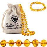 Baltic Amber Necklace & Bracelet Gift Set (Unisex Honey 12.5"/5.5")