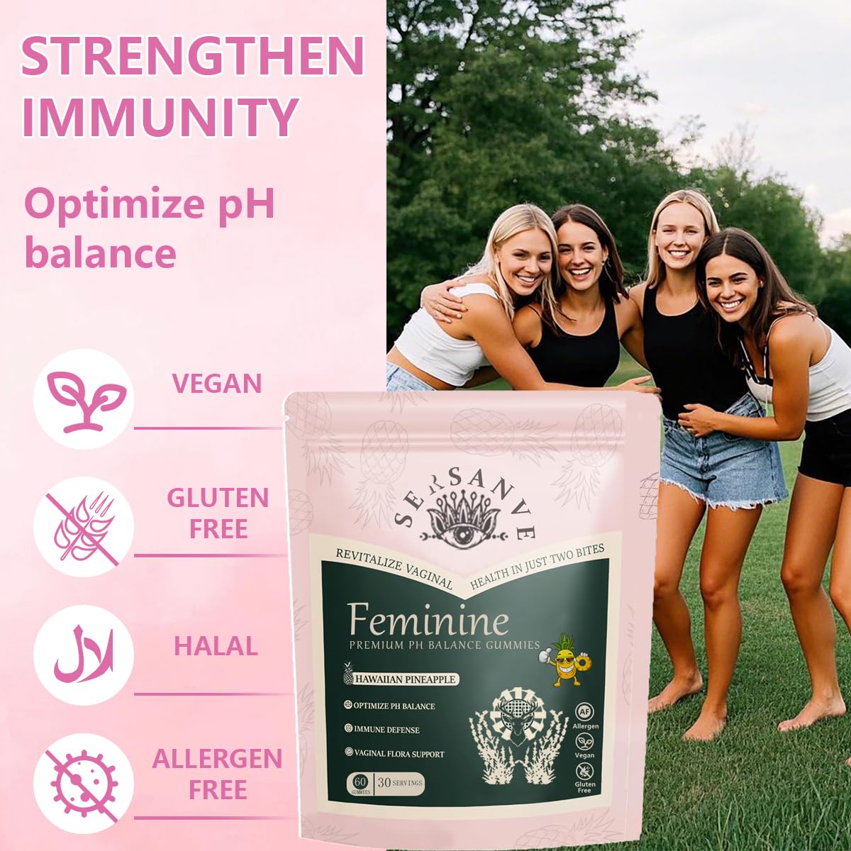 Vital Natural Feminine Balance Gummies for Women Health, Hawaiian Pineapple Flavor, Vegan, Gluten-Free ，Supports Women Vitality & Gut Health - 60 Gummies (2)