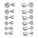 Titanium Surgical Stainless Steel CZ Stud Earrings for Women Men Silver