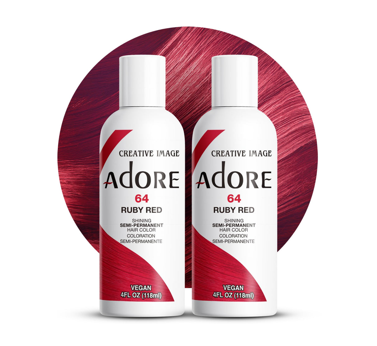 Adore Semi Permanent Hair Color - Vegan and Cruelty-Free Red Hair Dye - 4 Fl Oz - 064 Ruby Red (Pack of 2)