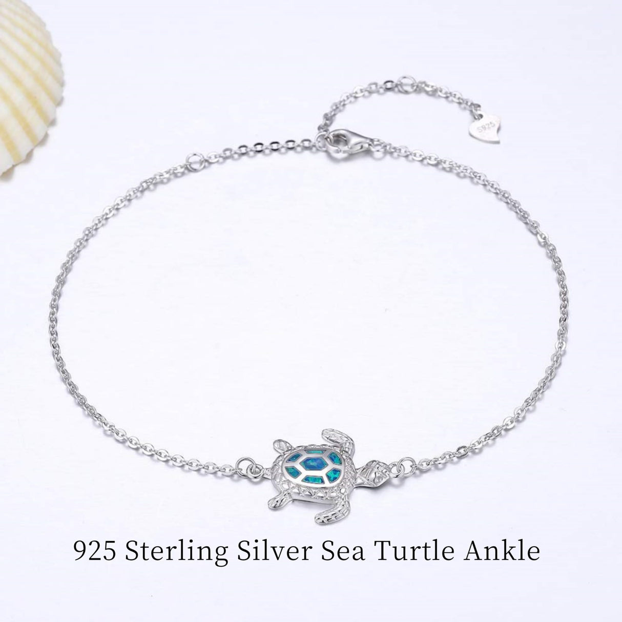 PUPILLEMON Blue Opal Sea Turtle Ankle Sterling Silver Anklet Fine Jewelry for Women Gifts 4 Level Adjustable Anklet (Large Bracelet)