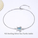 PUPILLEMON Blue Opal Sea Turtle Ankle Sterling Silver Anklet Fine Jewelry for Women Gifts 4 Level Adjustable Anklet (Large Bracelet)