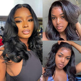 Douyin Bob Wig Human Hair 13x4 Frontal Lace Wig Body Wave HD Lace Front Wigs Human Hair Pre Plucked Glueless Bob Wigs for Women (16 inch, Natural Black)