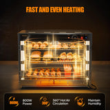 ROVSUN Food Warmer Pizza Warmer Countertop, 3-Tier Commerical Food Warmer Display with LED Lighting Removable Shelves Glass Door, Pretzel Warmer for Buffet Restaurant Cafe, 110V 800W