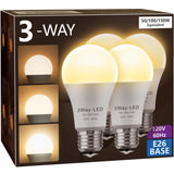 Briignite LED Light Bulbs, 3 Way Light Bulbs 50 100 150W Equivalent, 3 Way Light Bulb, Three Way A19 E26 Medium Base, Warm White 3000K, 600lm-1200lm-1600lm, 4 Pack