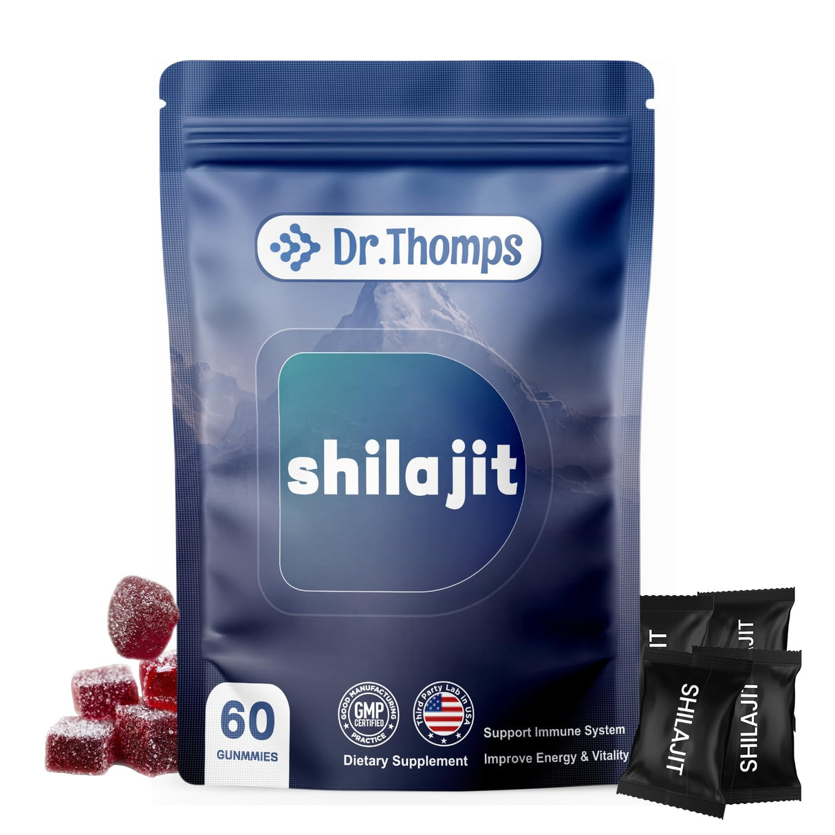 DR.THOMPS Shilajit Gummies, 60 Count, Natural Himalayan Supplement for Energy and Vitality