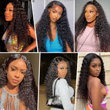 28 Inch 13x6 Deep Wave Lace Front Wigs Human Hair Deep Wave Frontal Wig 13x6 HD Lace Front Wigs Human Hair Pre Plucked with Baby Hair 180 Density Glueless Virgin Deep Wave Wig for Women Natural Color