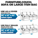 Plastic Furniture Covers for Moving - Heavy-Duty Couch Cover for Sofa, Waterproof & Dustproof Clear Moving Bags for Renovation, Wrap or Storage - Extra Large Bag Open Size 96 x 42 x 62 Inch