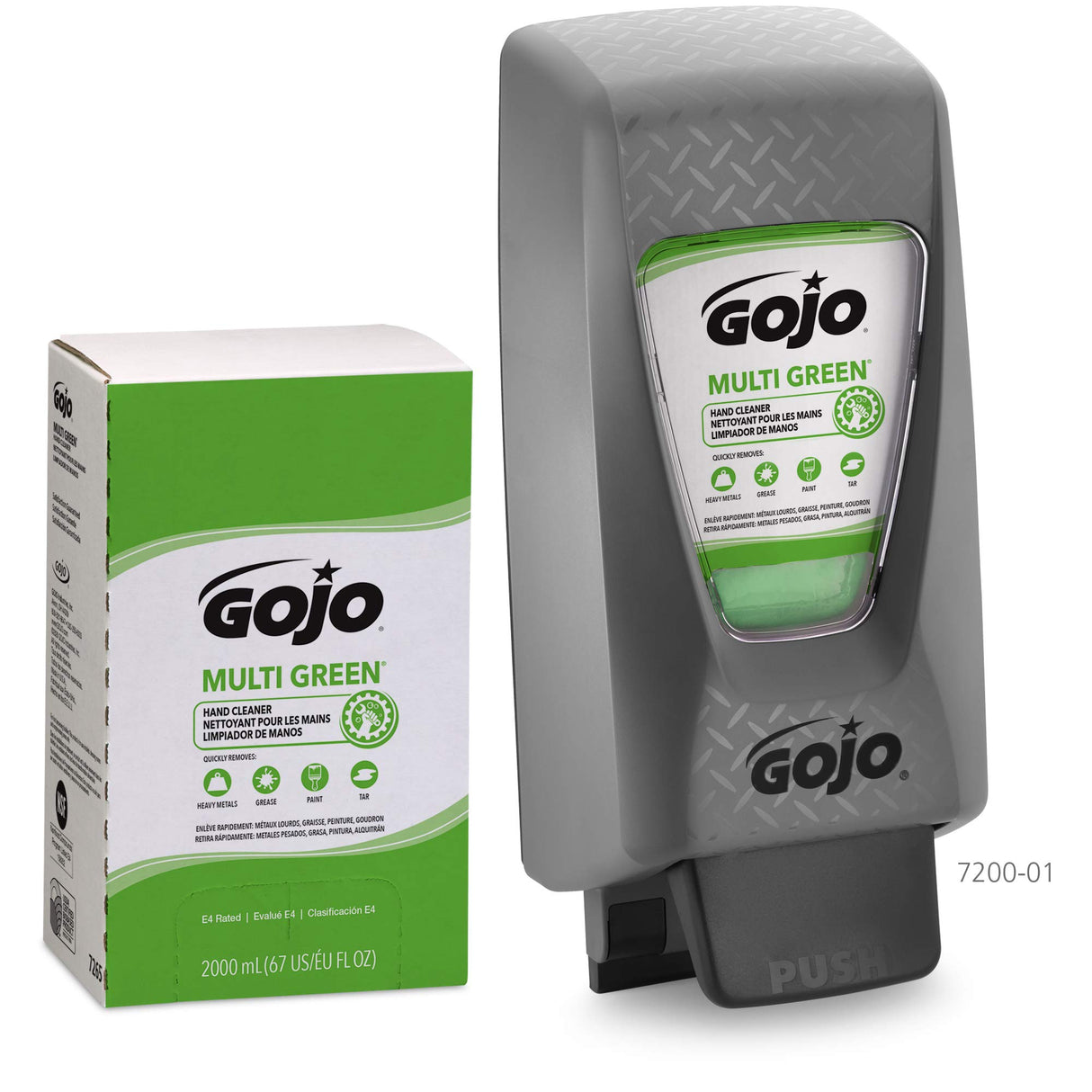 GOJO MULTI GREEN Hand Cleaner Natural Citrus Solvent, 2000 mL, USDA Certified Biobased Product Hand Cleaner with Natural Pumice Refill PRO TDX Push Style Dispenser (Pack of 4) - 7265-04