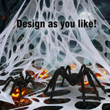 wymulot 1200 Sqft （After Streched with Holes） Uncut Giant Spider Web Halloween Decorations Outdoor with 10 Ground Nails Stretchy Beef Cloth Netting Cut-Your-Own Flexible Elastic for Yard Party Decor