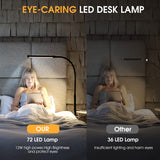 Voncerus LED Desk Lamp with Clamp, Eye-Caring Clip on Lights for Home Office, 3 Modes 10 Brightness, Long Flexible Goose-Neck, Metal, Swing Arm Architect Task Table Lamps with USB Adapter, White