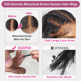 EGOTOI 250% Density HD Lace Front Wigs Human Hair 13x6 Deep Wave Lace Front Wigs Human Hair 28inch Bleached Knots Pre Plucked Curly Human Hair Wig for Women 100% Human Hair Natural Color