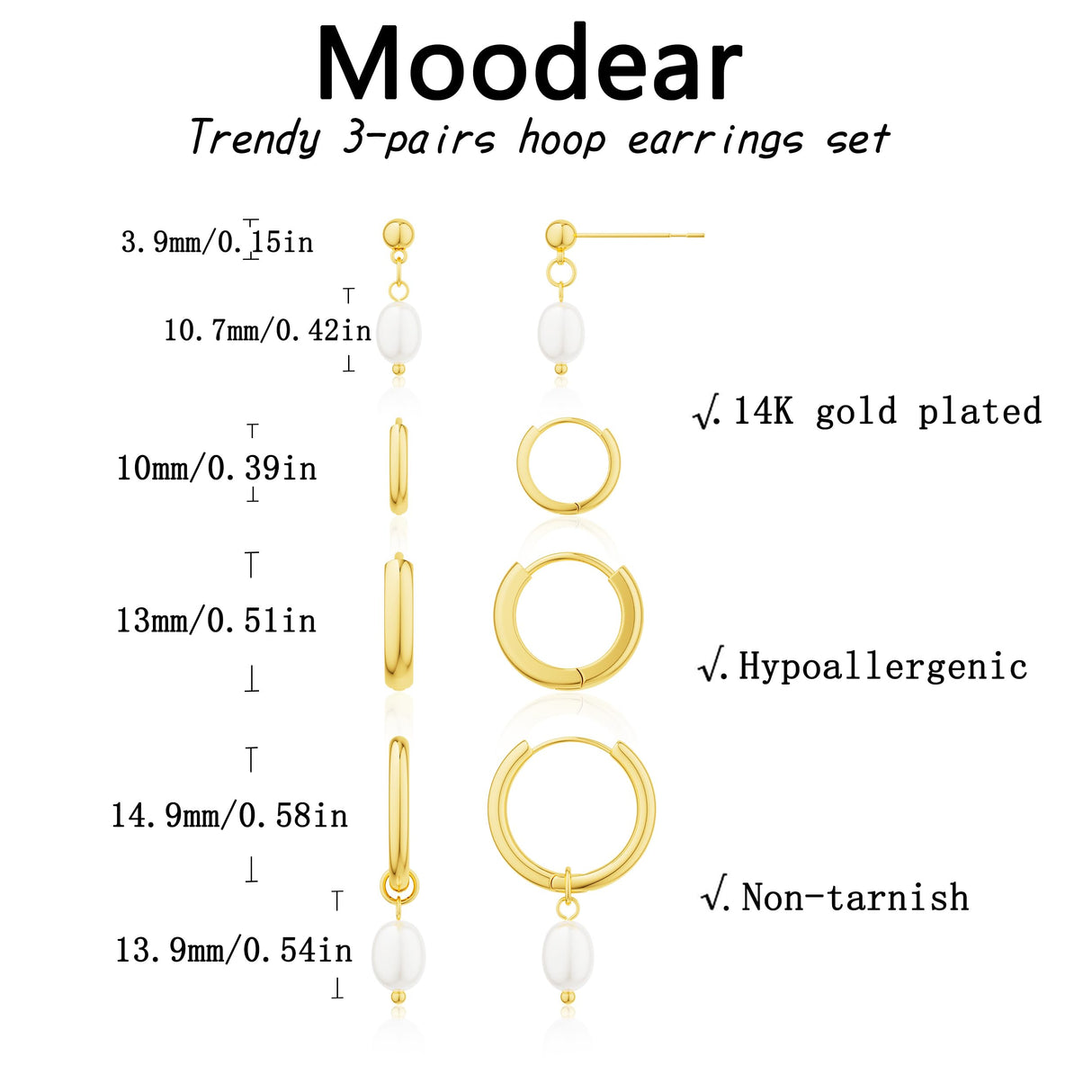 Moodear Gold Earrings for Women, Pearl Hoop Dangle Earring Stack Jewelry