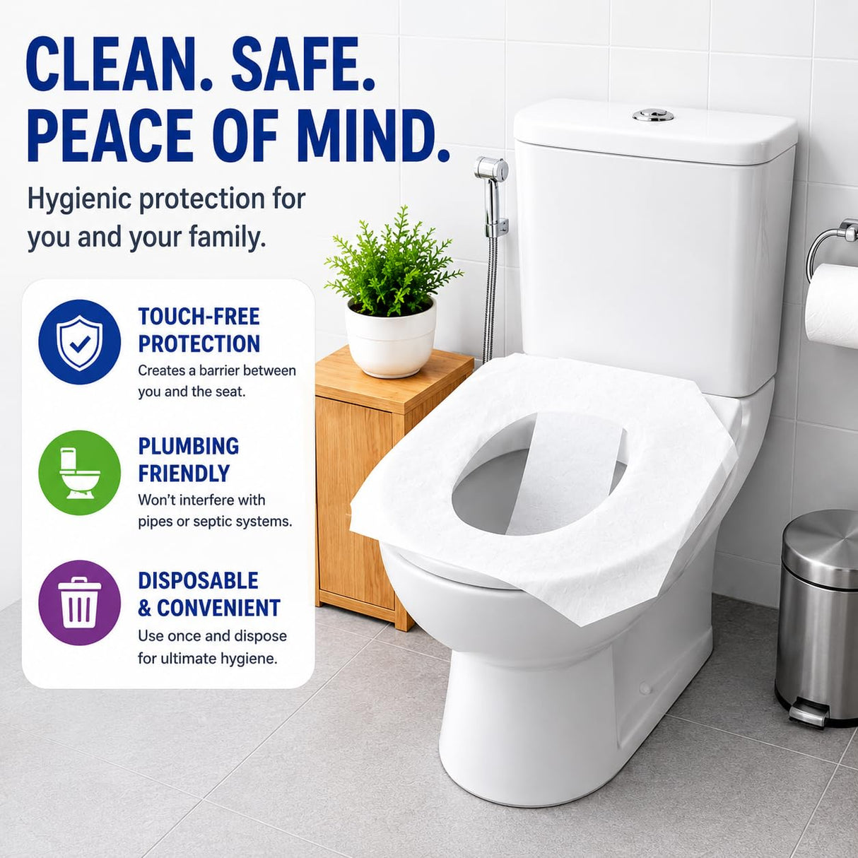 MP MOZZPAK Toilet Seat Covers Disposable Flushable – 2000 Sheets (8 Packs of 250) | Flushable Half-Fold Paper Liners | Hygienic Protection for Public Restrooms, Travel, Hotels, Kids Potty Training