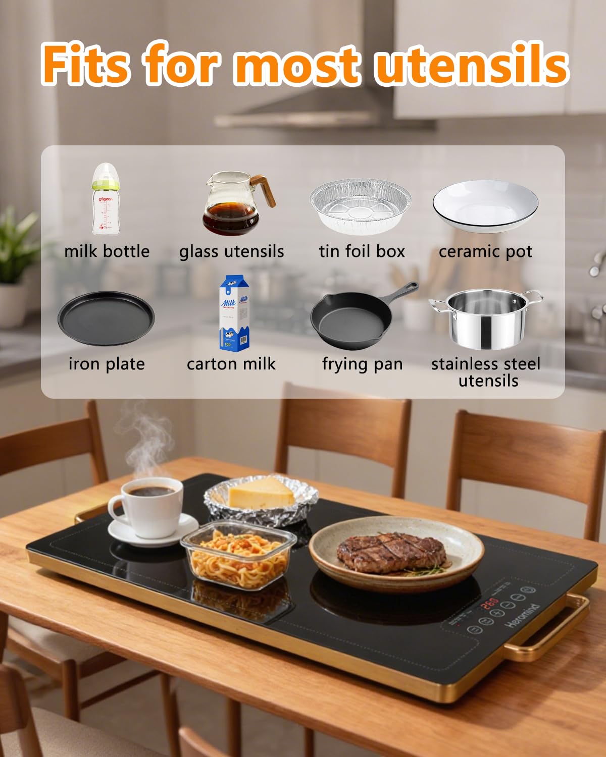 Electric Warming Tray 20" x 12", Glass-Top Full-Surface Food Warmer with Adjustable Temperature & Timer, Warming Trays for Buffets Party, Sabbath, Holiday Parties, Daily Dining
