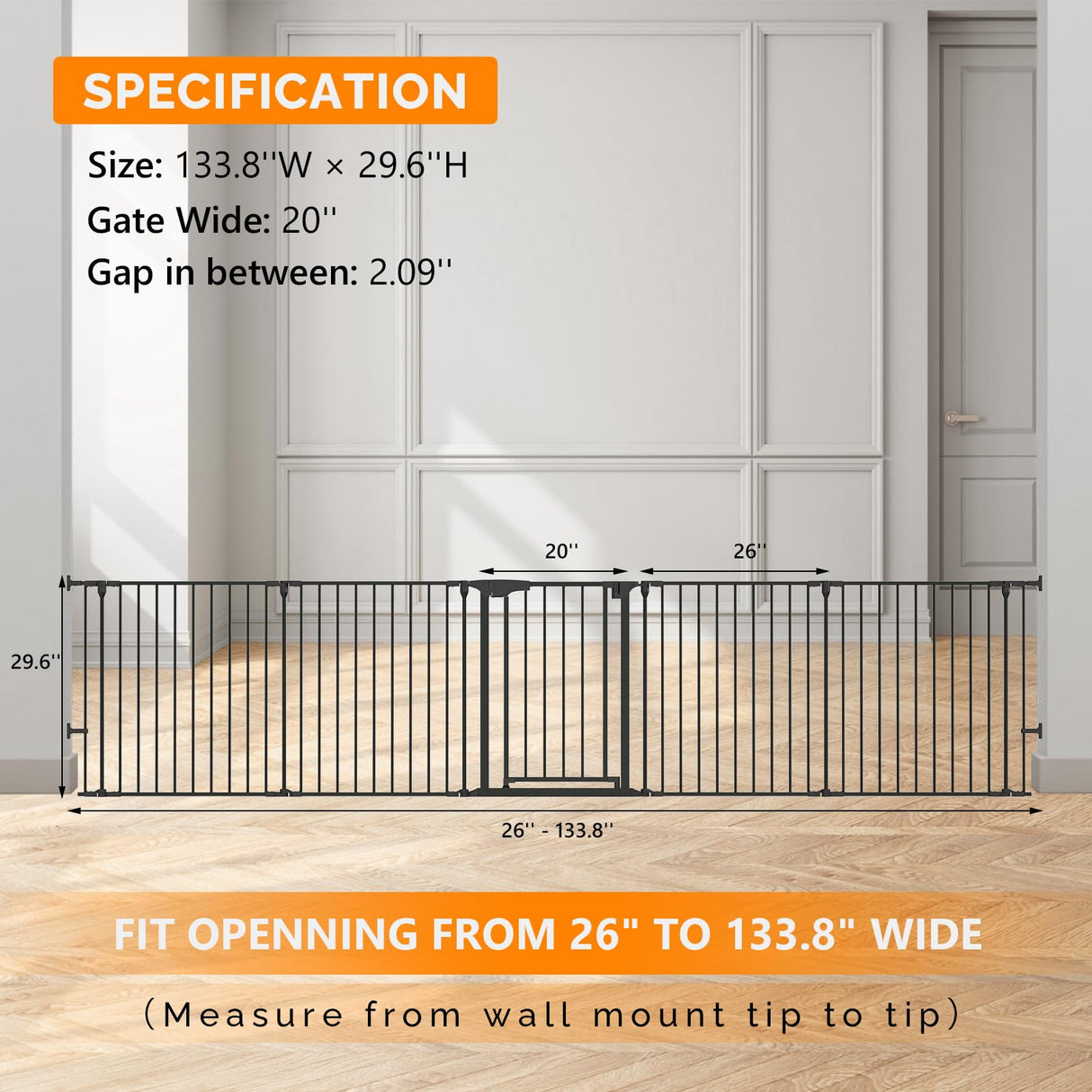 Bonnlo 120.5-Inch Metal Fireplace Fence Guard 5-Panel Baby Safety Gate/Barrier/Play Yard with Door Christmas Tree Fence Hearth Gate for Kids/Pet/Toddler/Dog/Cat, Black