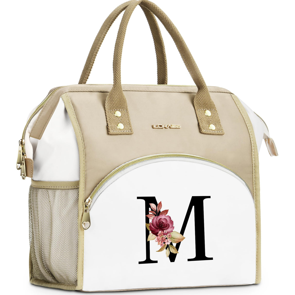 BAGNN Initial Lunch Bag Women, Cooler Insulated Lunch Box for Girls, Large Adult Leakproof Lunch Box for Picnic Work, Personalized Tote Bag, Birthday Gifts/Christmas Day Gifts, Letter M.