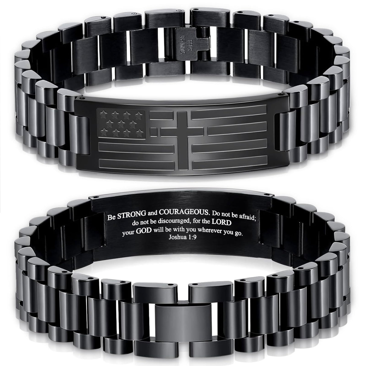 GLEZZA Joshua 1:9 American Flag Bracelets Christian Gifts for Men