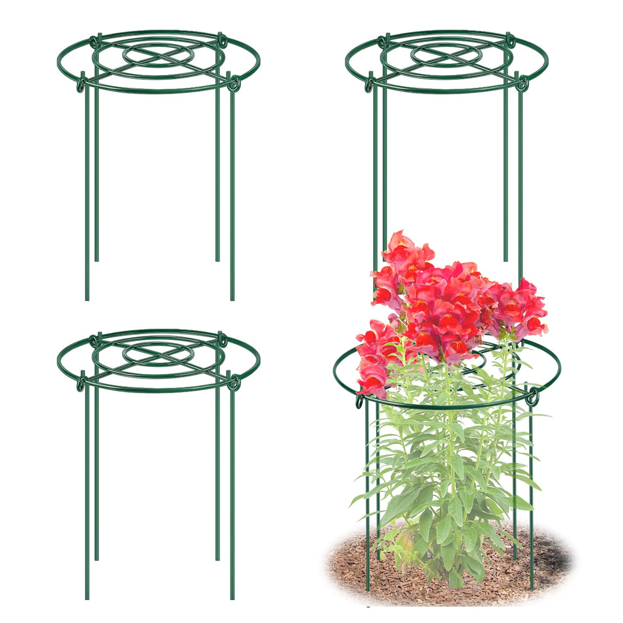MJZ 4 Pack Peony Cages and Supports, 11.5" Dx16 H Metal Plant Supports