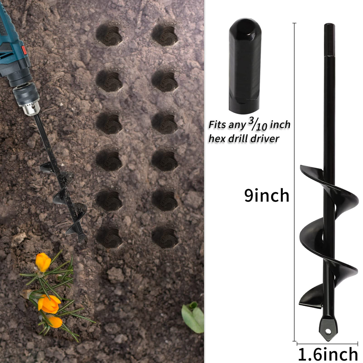 TCBWFY Garden Auger Drill Bit Set - 3.5 x 16 Inch & 1.6 x 16.5 Inch Auger Drill Bits for Planting - Heavy-Duty Garden Tools for Bulbs, Flowers, and Vegetables
