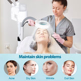 BBBuy Professional 3 in 1 Facial Steamer Deep Cleaning Ozone Facial Steamer with 5X Magnifying Light & Rolling Wheels Hot/Cold Mist Function for Salon Spa Home Beauty Equipment, White