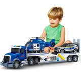 Kids Toys for 3 4 5 6 7 8 Years Old Boys, 20.5" Police Truck Toy with Racing Car and Helicopter, Toddler Friction Powered Truck Vehicle Toy with Lights, Sounds for Boys Girls Christmas Birthday Gifts