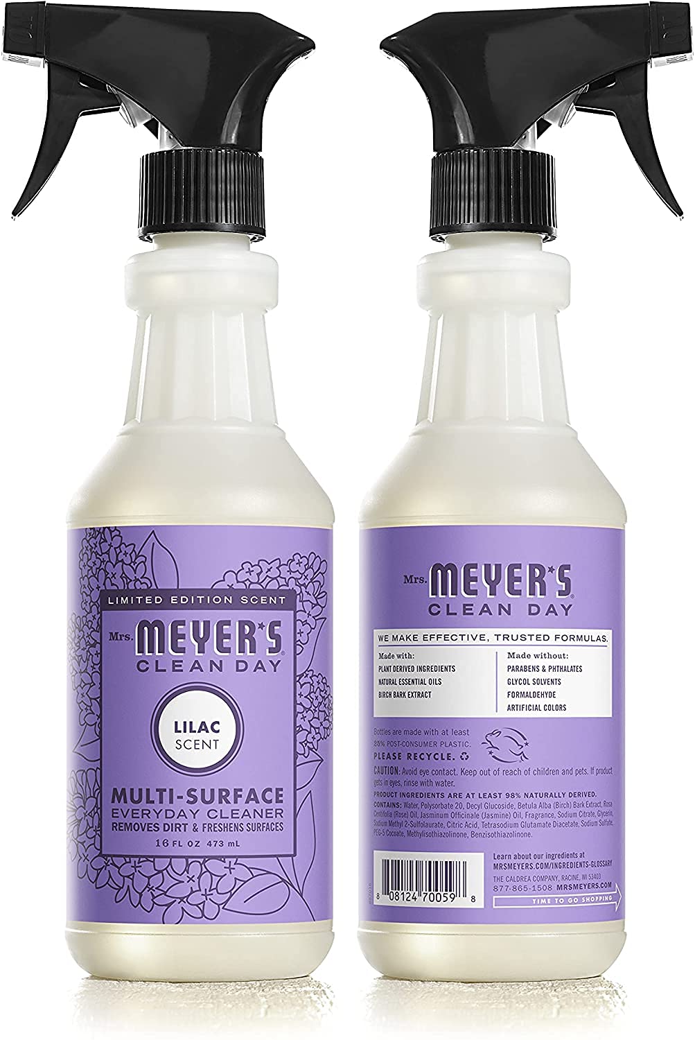 MRS. MEYER'S CLEAN DAY Multi-Surface Everyday Cleaner, Limited Edition Lilac Scent, Removes Dirt & Freshens Surfaces, 16 FL OZ Spray Bottle (Pack of 6)