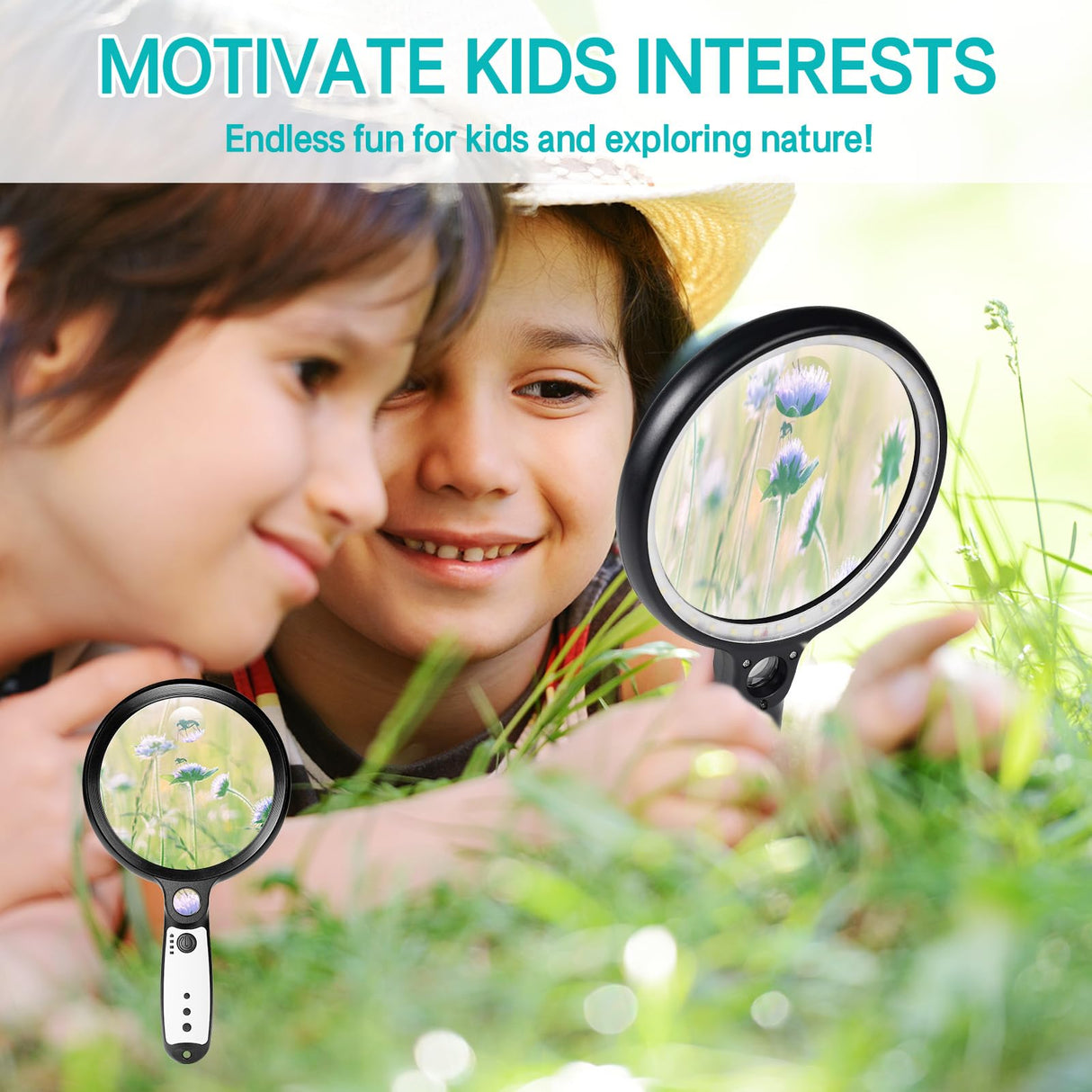 Large Magnifying Glass with 37 LED Light, 10X 20X 45X Handheld Illuminated Lighted Magnifier with 3 Light Modes Rechargeable Magnifying Glass for Seniors Reading, Inspection (Black & White)