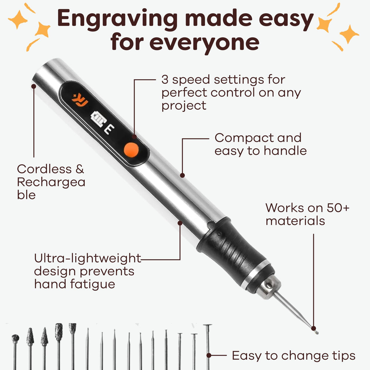 Resparked Customizer Engraving Pen Ultimate Cordless Portable Tool for Artists & DIYers - Engrave 50+ Surfaces - Beginner Friendly - Rechargeable - Free 30 Bits & Mastery Guide