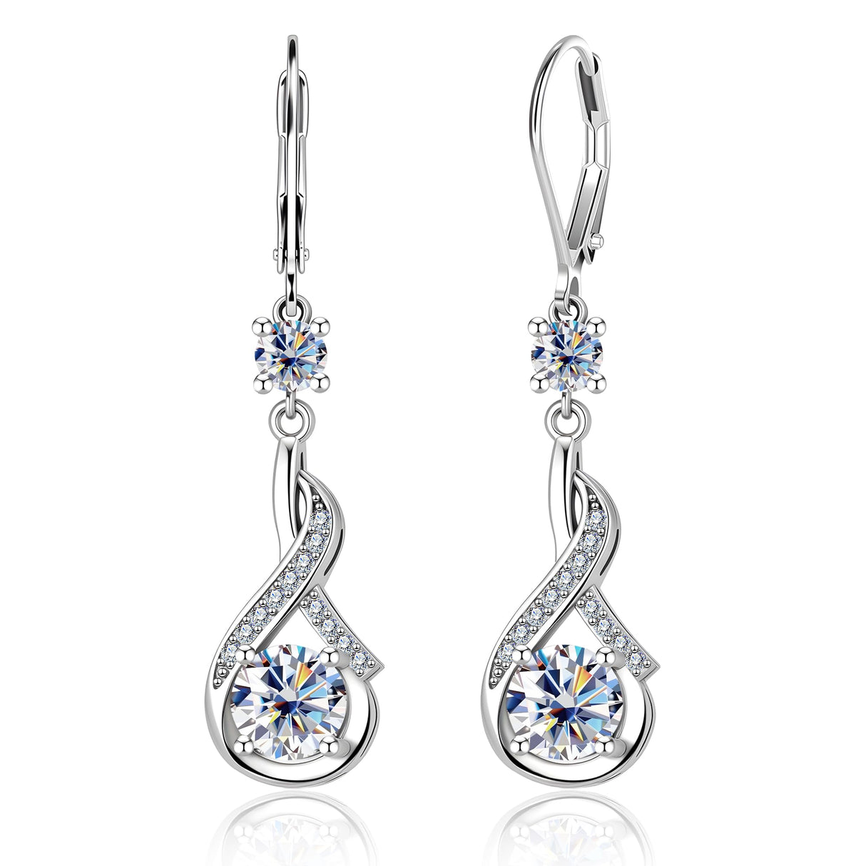 Silver Moissanite Dangle Earrings Leverback Drop for Women Jewelry Gifts