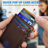 miyozi Wallet for Men, Magnetic Minimalist Slim Wallet with Pop Up Card Holder, 9 Cards RFID Blocking Metal Credit Card Case, Leather Wrapped Money Clip, ID Window & Small Item Slot, Gift Boxed