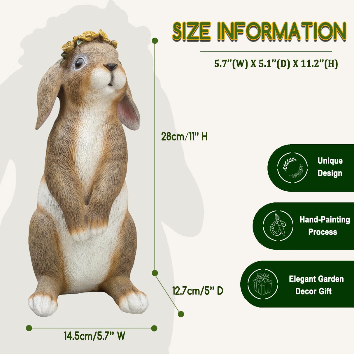 Lonyin Rabbit Garden Statue, Bunny Animal Figurines Indoor Outdoor Statues
