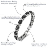 KEZEF Tennis Bracelets For Women - Cubic Zirconia - Oval 7x5mm Black Gemstones - Round 2.50mm White CZ - Silver Plated Brass - 7 Inch - Hypoallergenic Bracelets