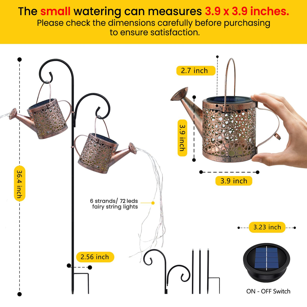 Solar Lights Outdoor Decorative, 2 Pack Metal Watering Can Lights Waterproof, Small Hanging Garden Decor Yard Outside Patio Lawn, Gifts for Mom Grandma Women Birthday(Warm White)