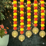 DIYANA IMPEX Marigold Garland for Decoration 5 Pcs Artificial Marigold Flowers, Indian Décor for Pooja, Diwali, Rangoli, Wedding, Christmas Decorations for Home (Peacock, 50")