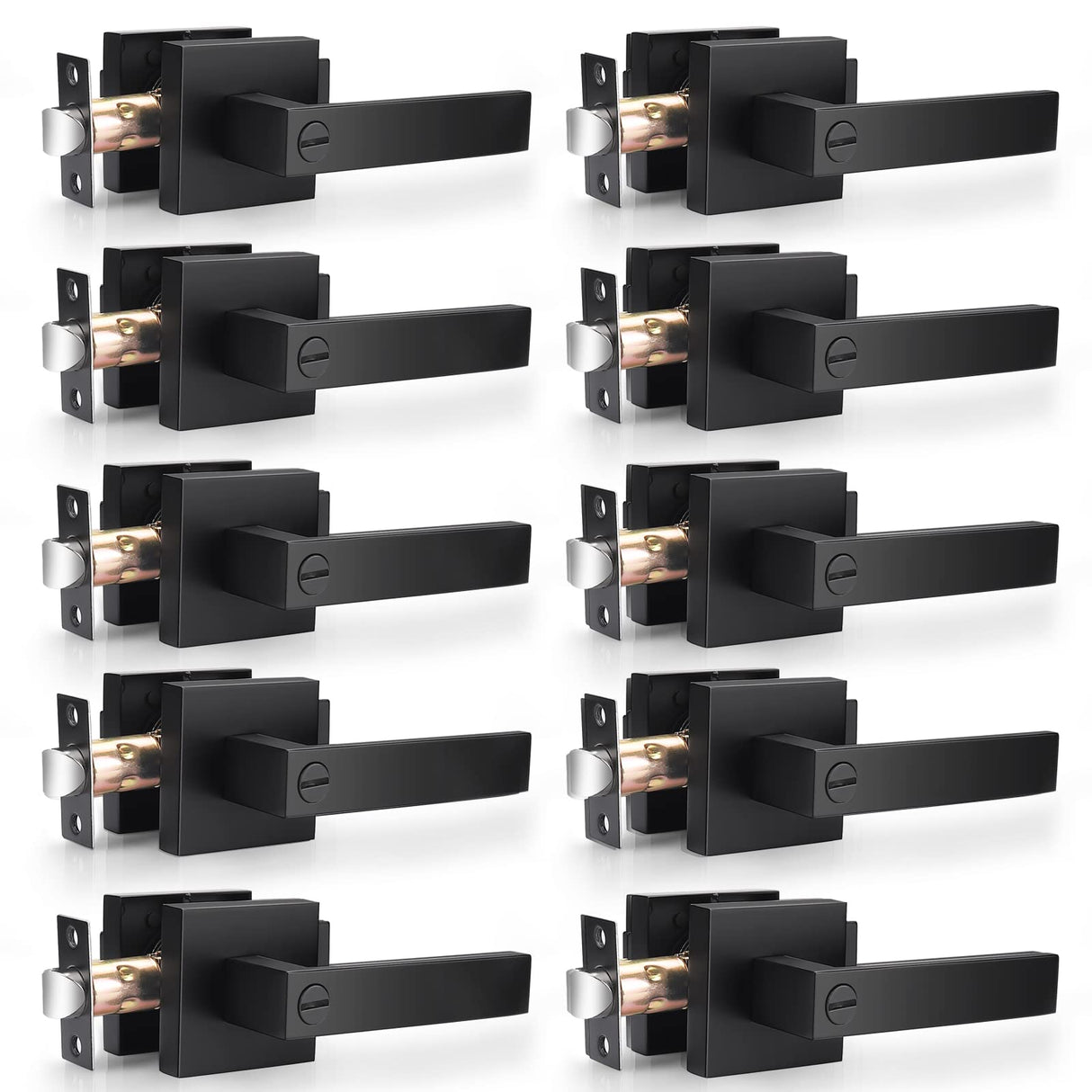 Probrico 10 Pack| Matte Black Door Handles Privacy Door Levers, Heavy Duty Bed and Bath Door Locks Interior Keyless Locksets, Reversible Flat Levers with Square Rosette