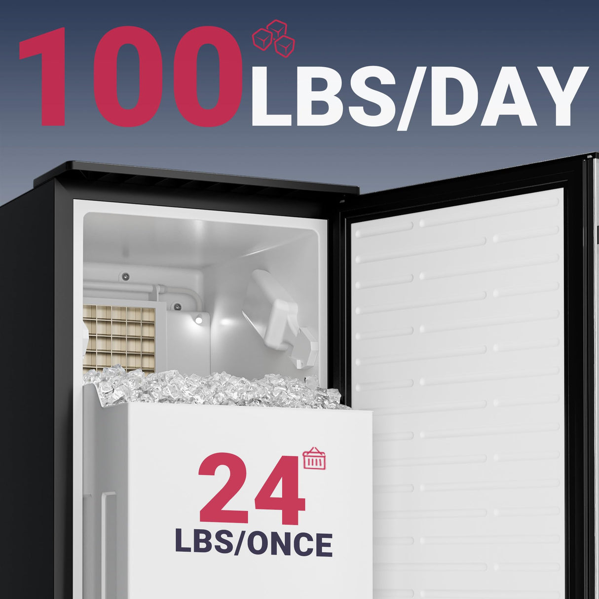 ICYGLEE Commercial Under Counter Ice Maker Machine, 100Lbs/Day with 24lbs Storage, Built-in Freestanding Ice Maker, Auto-Cleaning, 24H Timer, for Commercial & Home Use. (Stainless)