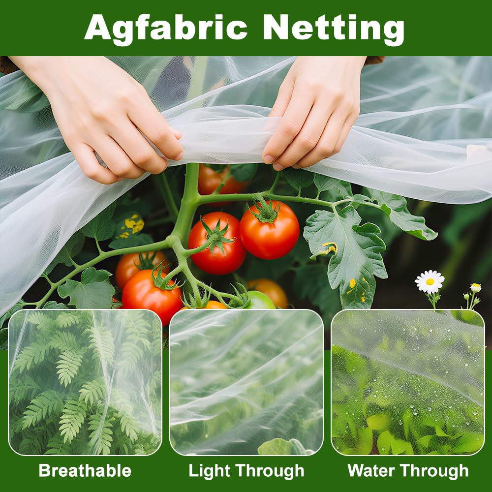 Agfabric Garden Netting 16'x30' Insect Pest Barrier Bird Netting for Garden Protection,Row Cover Mesh Netting for Vegetables Fruit Trees and Plants,White