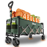 InBrave 34" Extra Long Collapsible Wagon Cart, 360LBS Capacity, Army Green