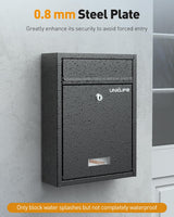 Uniclife Wall Mount Mailbox for Outside, Locking Mail Box, Large Mailbox with Key Lock, Security Mail Box for House, Safe Key Drop Box, Post Box, Steel Cash Drop Box for Home Office School, Black